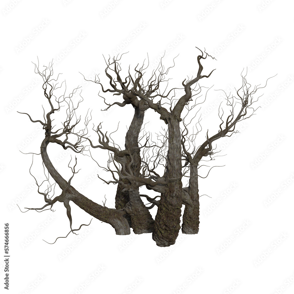 3d rendering old dead tree stump and roots isolated