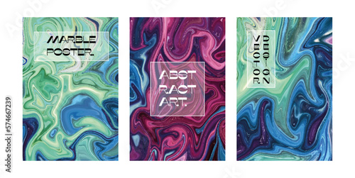 Abstract backgrounds. Marble banners, liquid acrylic fluid poster design for invitation website. Modern vector art set