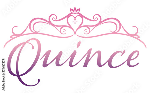 Quince text and elegant tiara with a pink purple gradient
