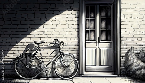 A line drawing of a bicycle leaning against a wall generative AI
