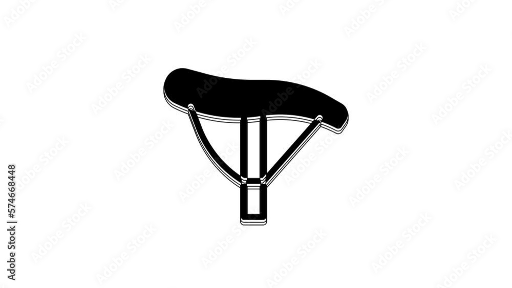 Black Bicycle seat icon isolated on white background. Bicycle saddle. 4K Video motion graphic animation Black Bicycle seat icon isolated on white background. Bicycle saddle. 4K Video motion graphic animation