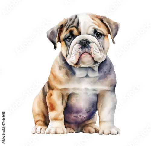 english bulldog puppy, watercolor illustration isolated on white background Generative AI, digital art © Yuliia