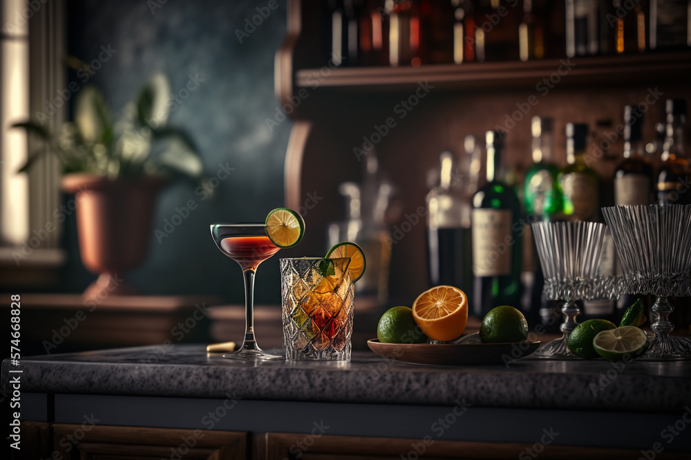 fruit fresh cocktails at the bar illustration Generative AI