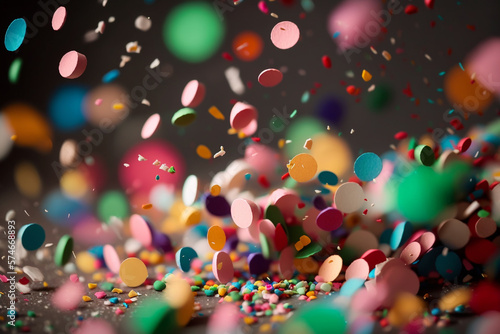 flying colorful confetti with blurred bokeh background illustration Generative AI © Poter