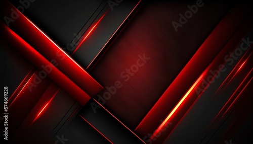 Black abstract diagonal overlap layers background with red light decoration. Generative ai