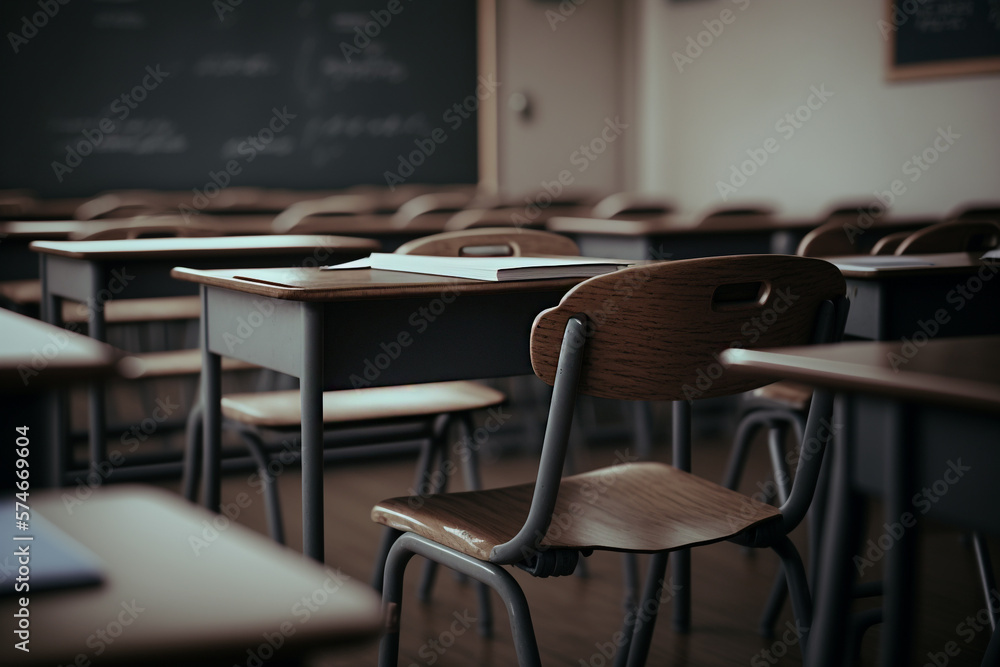 school empty classroom with tables illustration Generative AI school empty classroom with tables illustration Generative AI