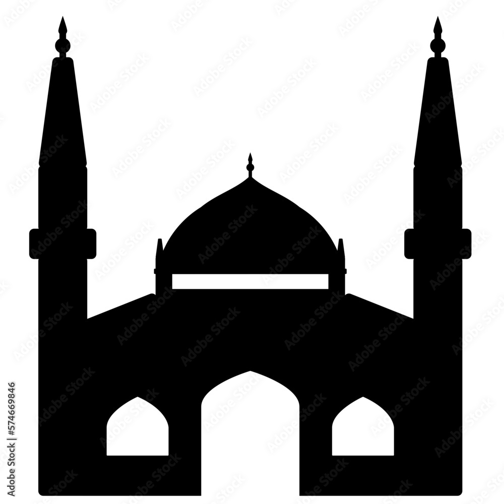 Icon of mosque with monochrome color for ramadan design graphic. Vector graphic resource for ramadan celebration in muslim culture and islam religion. Symbol for a muslim place of worship and pray