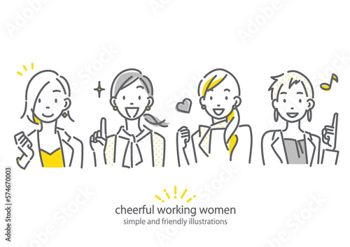 充実している笑顔のビジネスウーマン　働く女性　シンプルでお洒落な線画イラスト