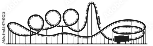 Fototapeta Naklejka Na Ścianę i Meble -  Railroad rollercoaster icon. Black park ride silhouette