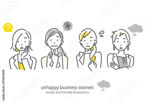 悩みの多いビジネスウーマン　働く女性　シンプルでお洒落な線画イラスト