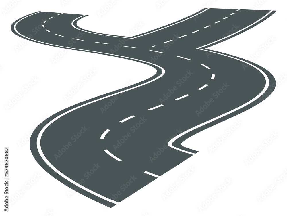 Curved road in perspective. Asphalt way. City pathway Curved road in perspective. Asphalt way. City pathway