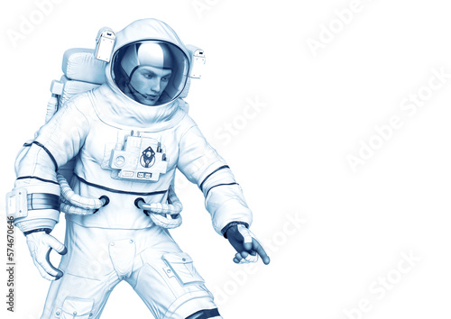 astronaut discovering in a white background close up