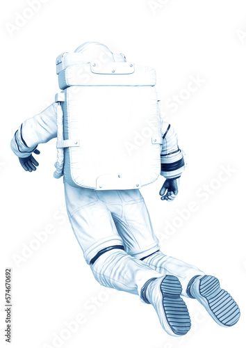 astronaut drifting rear view in a white background