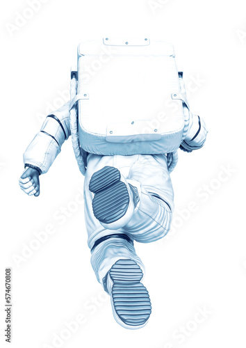 astronaut floating pose rear view in a white background