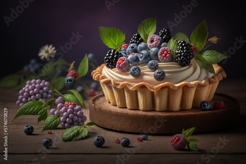 Wallpaper Mural sweet tart with blue red forest berry illustration Generative AI Torontodigital.ca