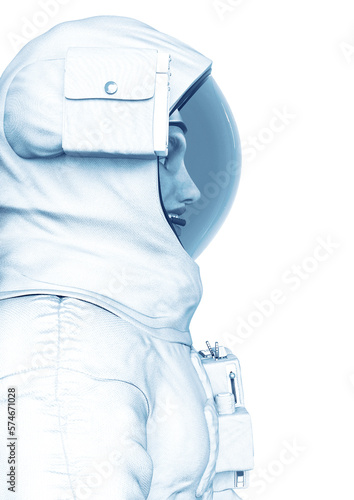 astronaut close up in a white background