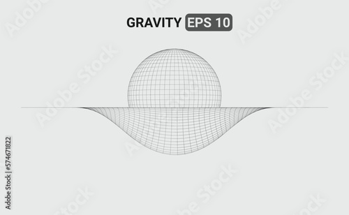 3D illustration of a wireframe mesh representing a gravity field distorting the space-time fabric