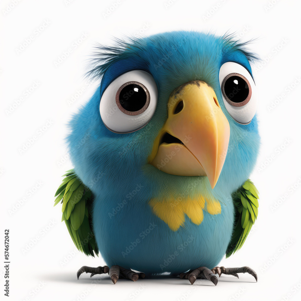 Lustiger Papagei im Pixar Style. Generated AI image