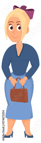 Happy young woman in formal work clothes. Cartoon character © LadadikArt