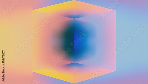 Cube abstract lo-fi gradient background. Psychic Waves and digital noise. Nostalgia, vintage, retro, 70s, 80s style. Synthwave. Wallpaper, template. Colorful, blurry pastel colors. Generative AI.