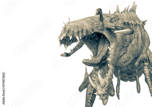 alien animal is aggressive in a white background close up © DM7