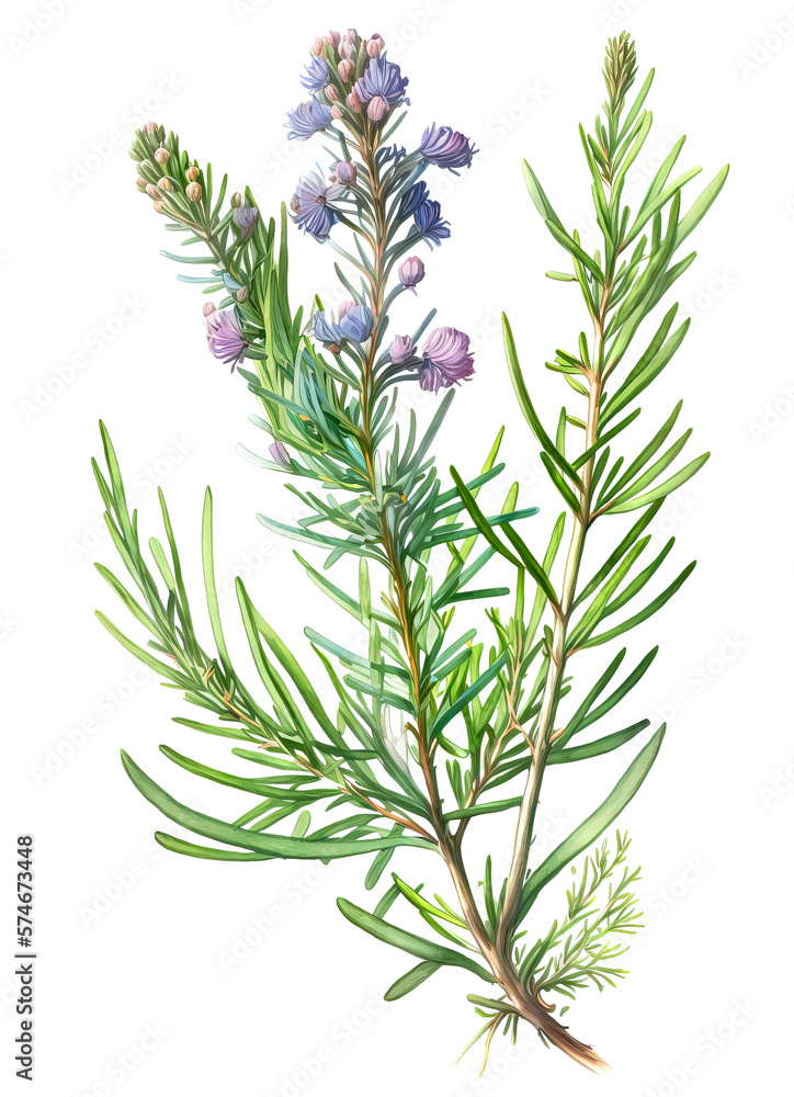 Fototapeta premium Rosemary plant isolated on white. Generative AI watercolor illustration