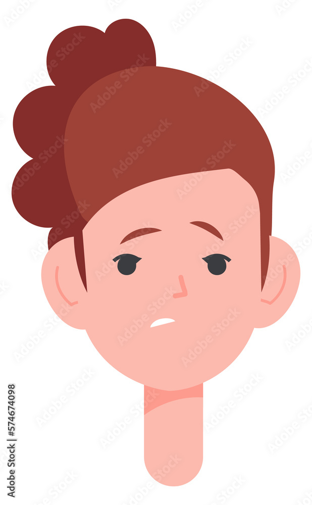 Anxious girl face expression. Kid head portrait Anxious girl face expression. Kid head portrait