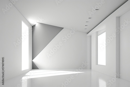 White interior with a blank wall that is abstract. a mockup. Generative AI