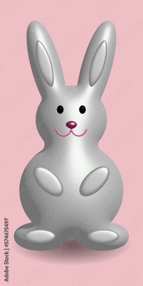 Obraz premium Cute beautiful cartoon toy bunny, inflatable 3D white rabbit, 3d vector illustration, 3d rendering