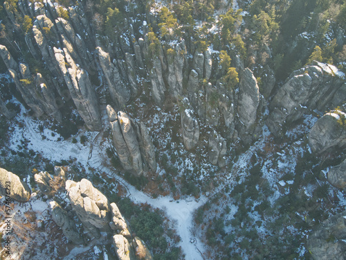 Sandstone rock formations at Prachov rocks in Cesky Raj region, Czech Republic