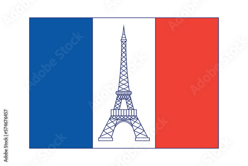 Flag of France with Symbols of Paris France eiffel tower drawing in vector