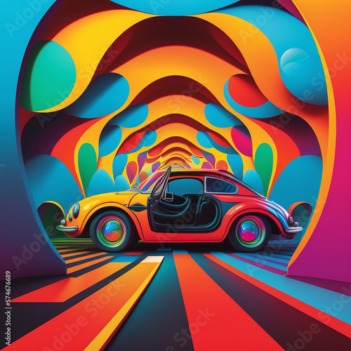 Fototapeta Naklejka Na Ścianę i Meble -  psychedelic spaces cars, inspired by psychedelic spaces of the 90's