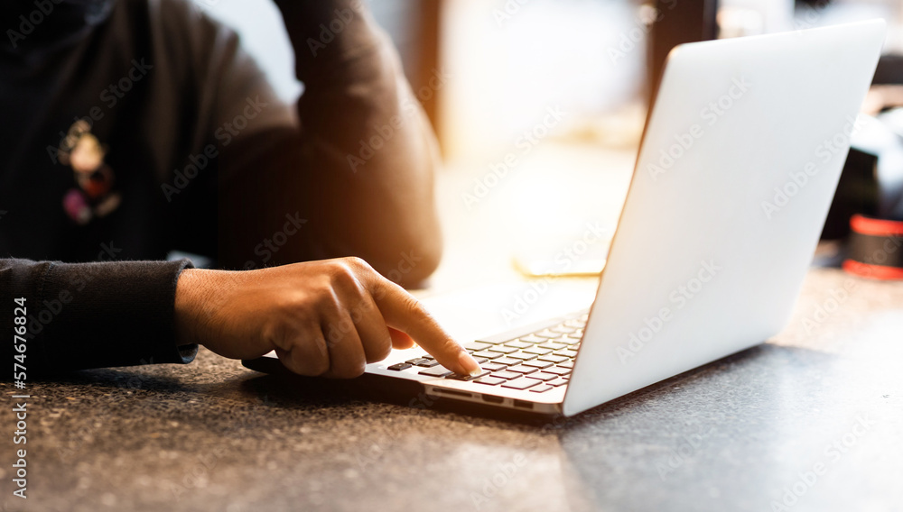 Fototapeta premium Close-up shot of male hands typing on keyboard.