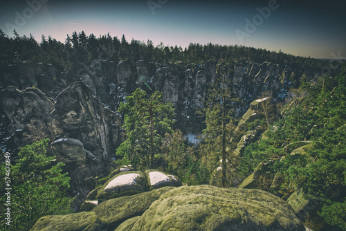 Sandstone rock formations at Prachov rocks in Cesky Raj region, Czech Republic