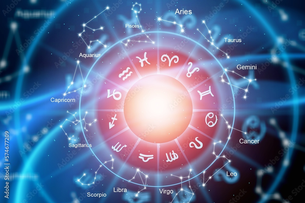 Zodiac signs horoscope circle in sky
