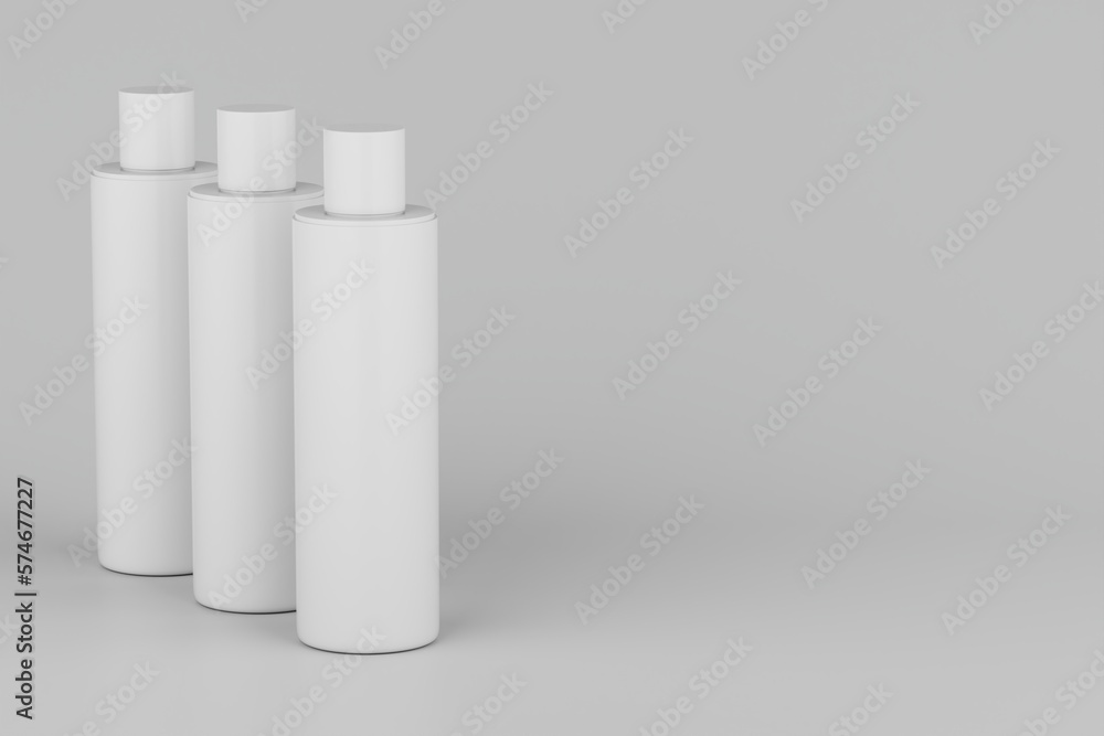 Black Plastic Shampoo Multiple Cosmetic Bottle Mockup. 3D Rendering Black Plastic Shampoo Multiple Cosmetic Bottle Mockup. 3D Rendering