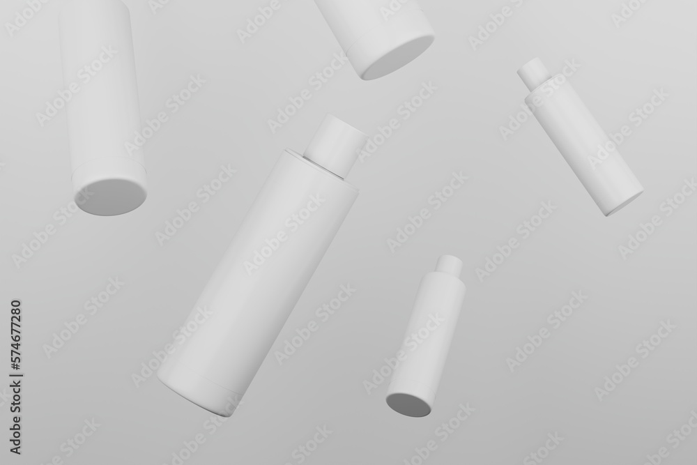 Black Plastic Shampoo Multiple Cosmetic Bottle Mockup. 3D Rendering Black Plastic Shampoo Multiple Cosmetic Bottle Mockup. 3D Rendering