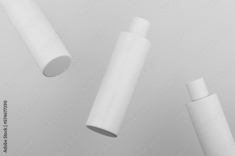 Black Plastic Shampoo Multiple Cosmetic Bottle Mockup. 3D Rendering Black Plastic Shampoo Multiple Cosmetic Bottle Mockup. 3D Rendering