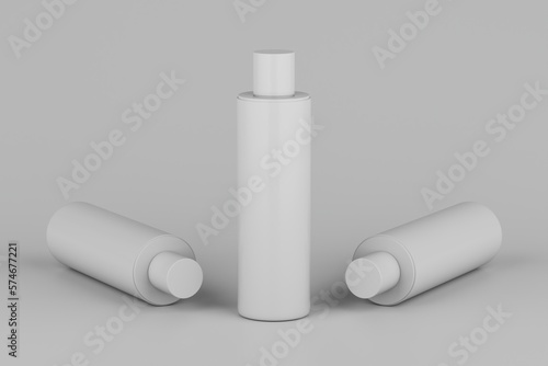 Black Plastic Shampoo Multiple Cosmetic Bottle Mockup. 3D Rendering