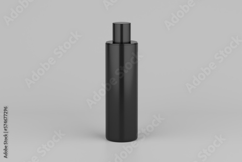 Black Plastic Shampoo Multiple Cosmetic Bottle Mockup. 3D Rendering