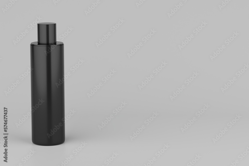 Black Plastic Shampoo Multiple Cosmetic Bottle Mockup. 3D Rendering Black Plastic Shampoo Multiple Cosmetic Bottle Mockup. 3D Rendering