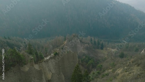 Unique geological phenomenon known as the Segonzano pyramids in Italy photo