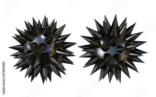 3d rendering metallic black spike ball perspective view photo