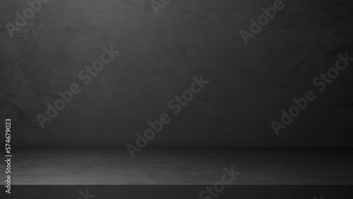 Empty dark cement wall room studio background and floor concrete rough shelf well material montage display products and text present on free space backdrop © Nature Peaceful 