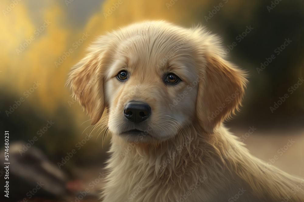 Golden retriever puppy close up. Baby dog portrait. Generative AI