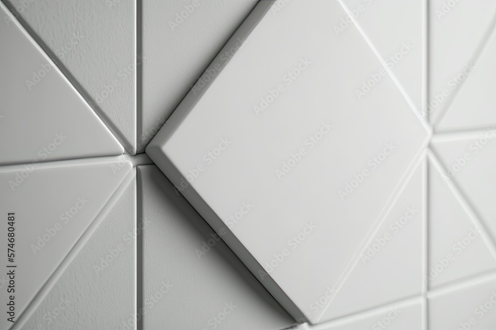 A portion of a white ceramic tile on the wall is shown up close with a fresh, clean seam. Generative AI A portion of a white ceramic tile on the wall is shown up close with a fresh, clean seam. Generative AI
