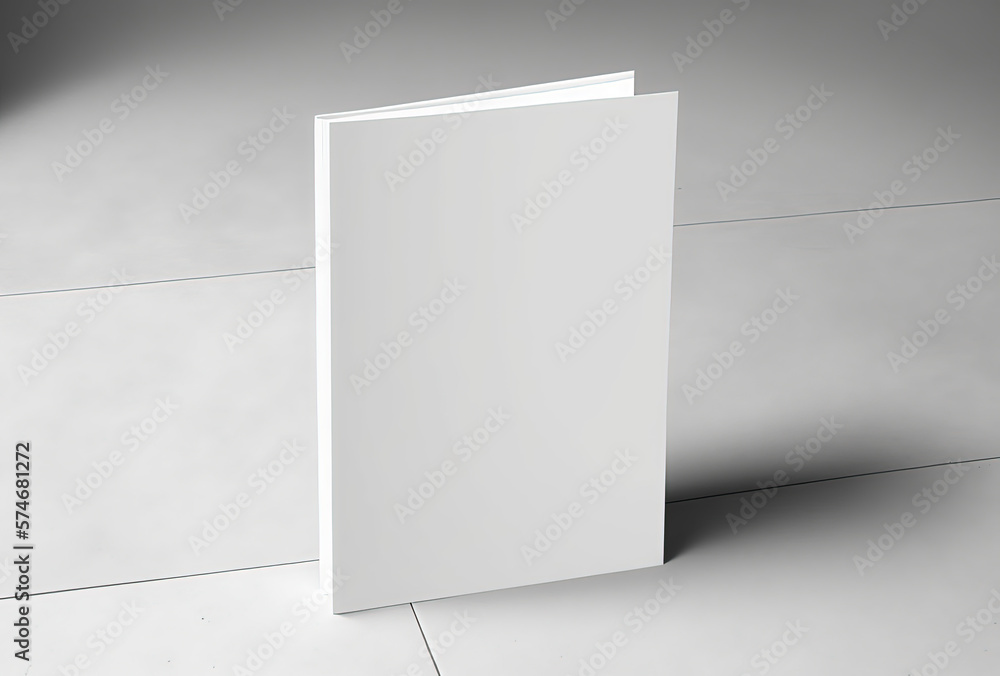 Blank A4, empty clean mockup on light grey concrete background. Generative AI. Blank A4, empty clean mockup on light grey concrete background. Generative AI.