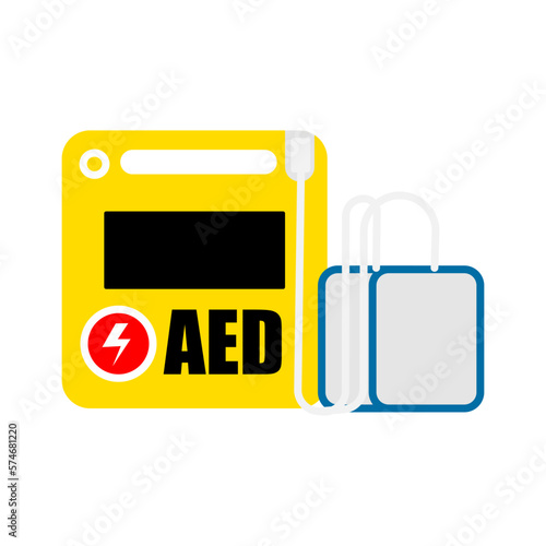 Cartoon of AED or automatic external defibrillator.