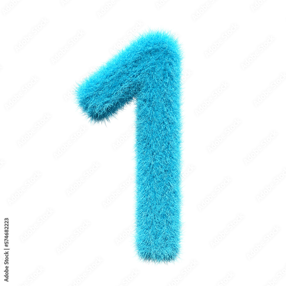 Number 1 blue Fur 3D element render, Typography fluffy style, transparent background, Number 1 blue Fur 3D element render, Typography fluffy style, transparent background,