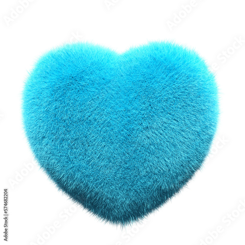  blue Heart Fur 3D element render, Typography fluffy style, transparent background, 